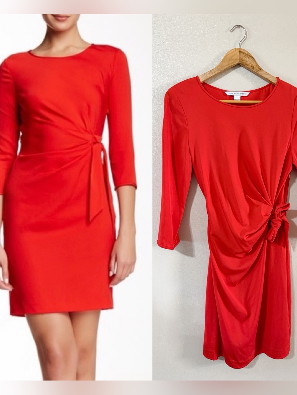 Diane Von Furstenberg | Silk Blend Zoe Tie Waist Red Dress, size 8